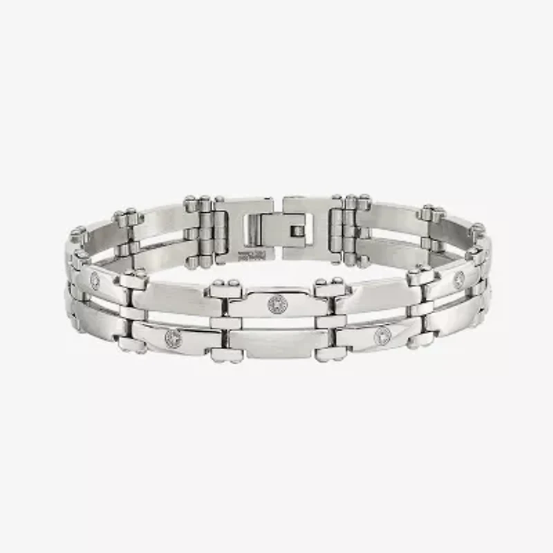 Mens 14K White Gold Stainless Steel 8 1/2 Inch Link Chain Bracelet