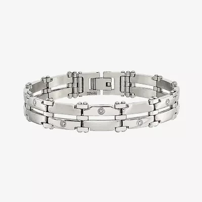 Mens 14K White Gold Stainless Steel 8 1/2 Inch Link Chain Bracelet