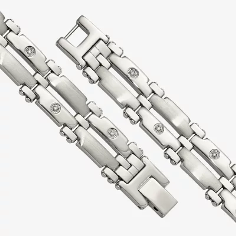Mens 14K White Gold Stainless Steel 8 1/2 Inch Link Chain Bracelet