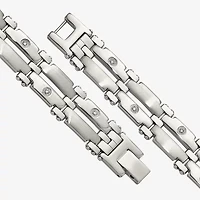 Mens 14K White Gold Stainless Steel 8 1/2 Inch Link Chain Bracelet