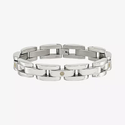 Mens 14K White Gold Stainless Steel 8 1/2 Inch Link Chain Bracelet