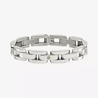 Mens 14K White Gold Stainless Steel 8 1/2 Inch Link Chain Bracelet