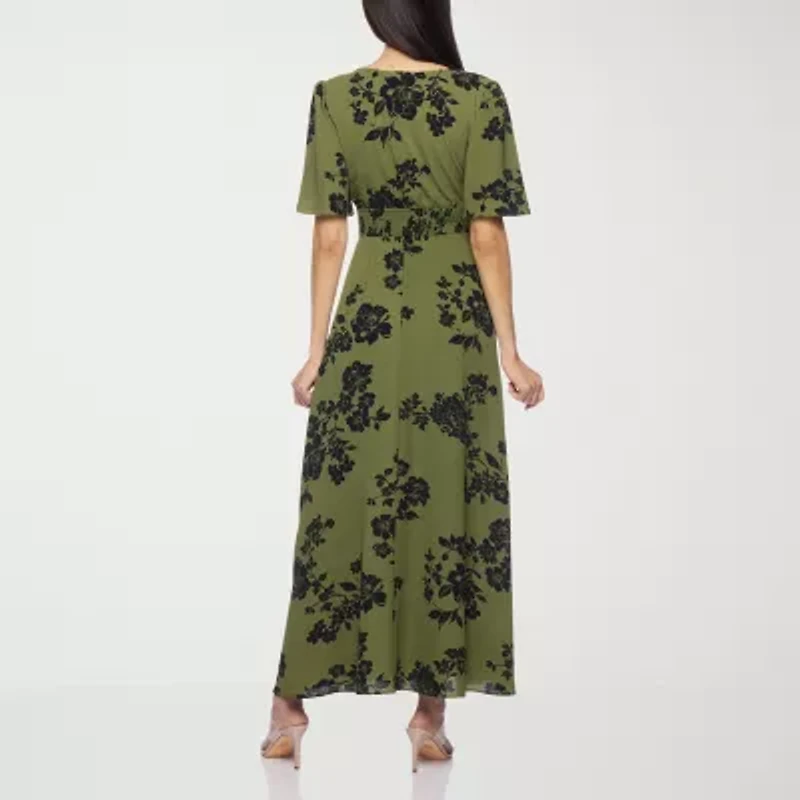 Premier Amour Womens Short Sleeve Floral Maxi Dress