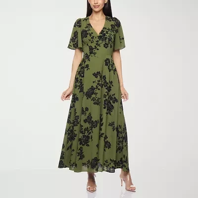 Premier Amour Womens Short Sleeve Floral Maxi Dress