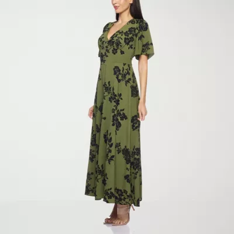 Premier Amour Womens Short Sleeve Floral Maxi Dress
