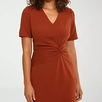 London Times Womens Short Sleeve Midi Fit + Flare Dress