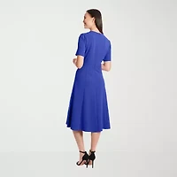 London Times Womens Short Sleeve Fit + Flare Dress