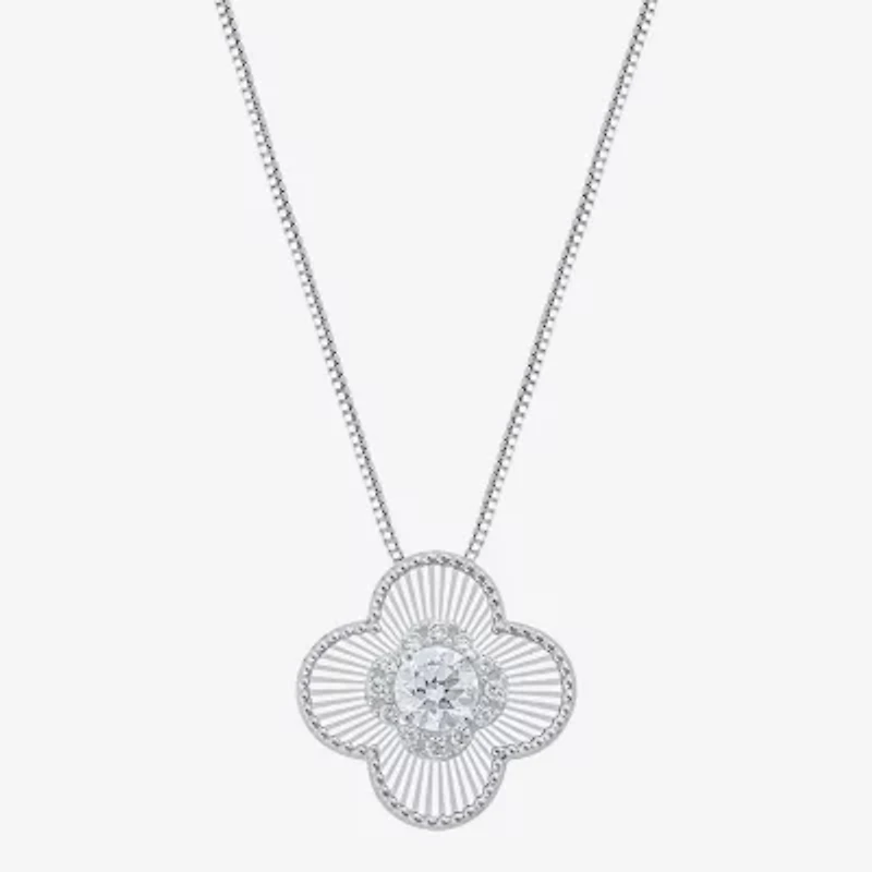 Diamond Blossom (G / Si2) Womens 1/2 CT. T.W. Lab Grown White 10K Gold Clover 18 Inch Pendant Necklace