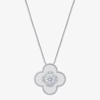 Diamond Blossom (G / Si2) Womens 1/2 CT. T.W. Lab Grown White 10K Gold Clover 18 Inch Pendant Necklace