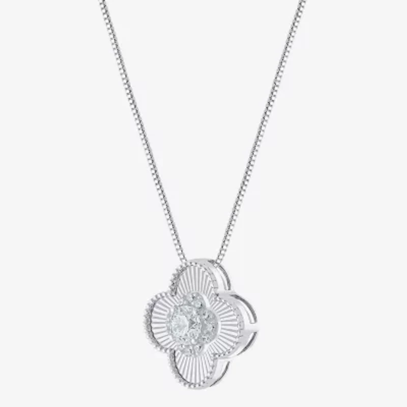 Diamond Blossom (G / Si2) Womens 1/2 CT. T.W. Lab Grown White 10K Gold Clover 18 Inch Pendant Necklace