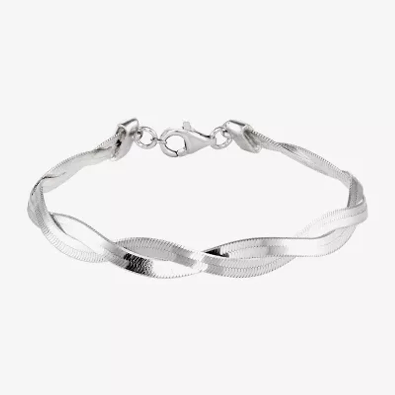 Made in Italy Womens 14K White Gold Over Silver 7 Inch Solid Omega Chain Bracelet