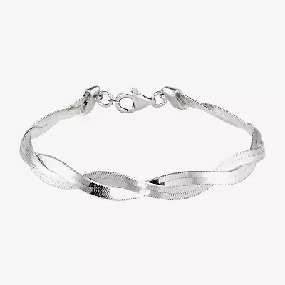 Made in Italy Womens 14K White Gold Over Silver 7 Inch Solid Omega Chain Bracelet