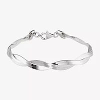 Made in Italy Womens 14K White Gold Over Silver 7 Inch Solid Omega Chain Bracelet