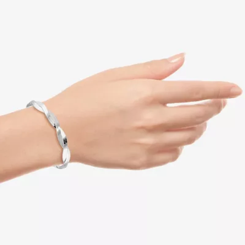 Made in Italy Womens 14K White Gold Over Silver 7 Inch Solid Omega Chain Bracelet