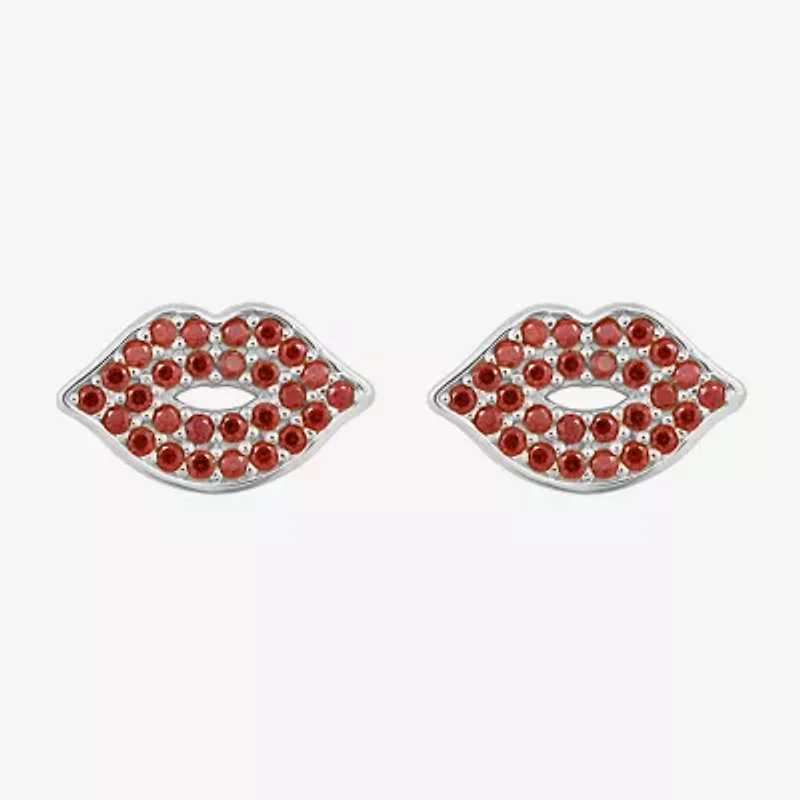 Diamonart Marilyn Monroe Lips Red Cubic Zirconia Platinum Over Silver 7.8mm Stud Earrings