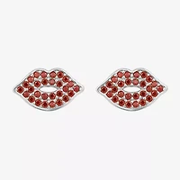 Diamonart Marilyn Monroe Lips Red Cubic Zirconia Platinum Over Silver 7.8mm Stud Earrings
