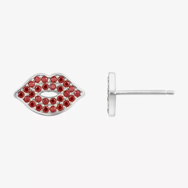Diamonart Marilyn Monroe Lips Red Cubic Zirconia Platinum Over Silver 7.8mm Stud Earrings