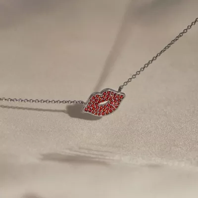 Diamonart Marilyn Monroe Womens Red Cubic Zirconia Platinum Over Silver Round 16 Inch Pendant Necklace