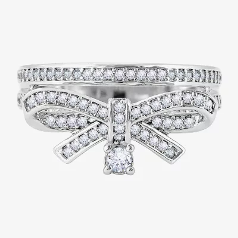 Diamonart Marilyn Monroe Womens Cubic Zirconia Platinum Over Silver Bow Cocktail Ring