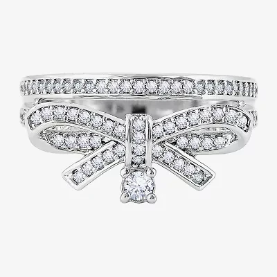 Diamonart Marilyn Monroe Womens Cubic Zirconia Platinum Over Silver Bow Cocktail Ring