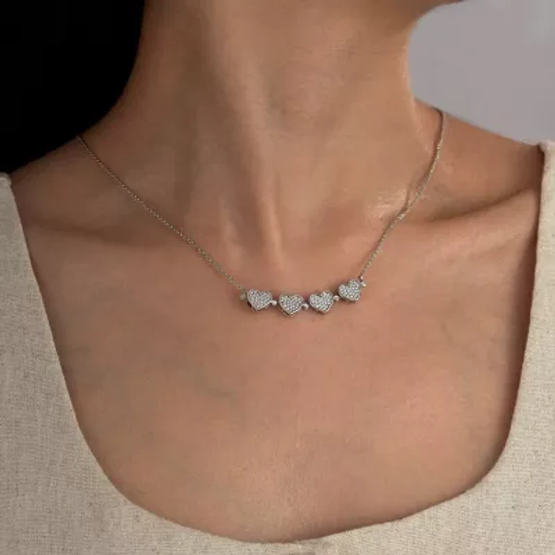 Diamonart Marilyn Monroe Womens Cubic Zirconia Platinum Over Silver Clover Heart 16 Inch Pendant Necklace