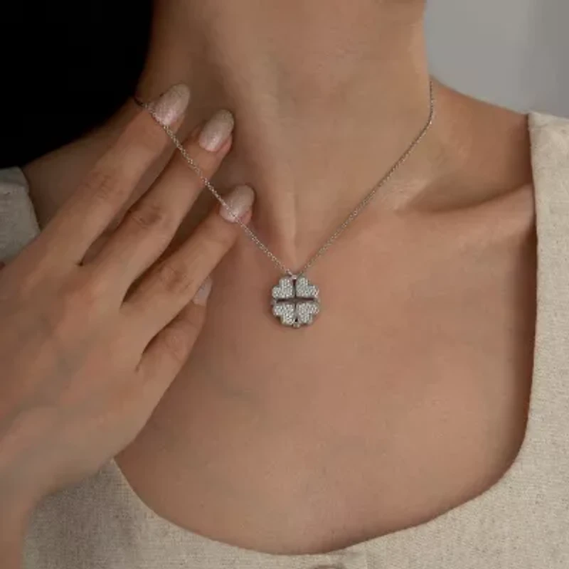 Diamonart Marilyn Monroe Womens Cubic Zirconia Platinum Over Silver Clover Heart 16 Inch Pendant Necklace