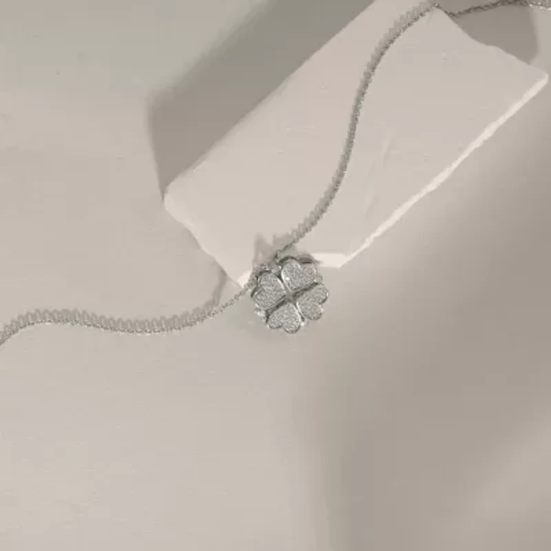 Diamonart Marilyn Monroe Womens Cubic Zirconia Platinum Over Silver Clover Heart 16 Inch Pendant Necklace