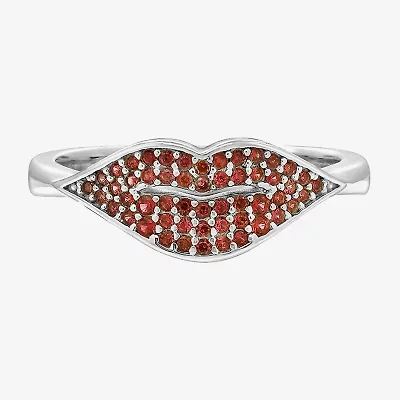 Diamonart Marilyn Monroe Womens Red Cubic Zirconia Platinum Over Silver Round Signet Ring