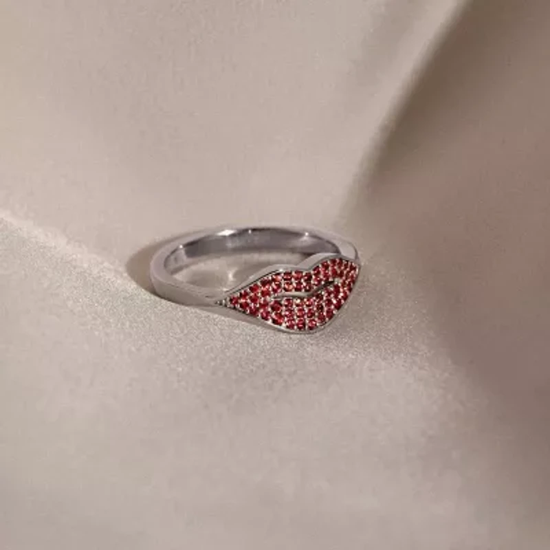 Diamonart Marilyn Monroe Womens Red Cubic Zirconia Platinum Over Silver Round Signet Ring