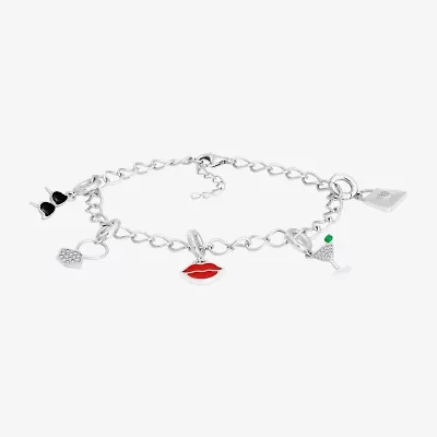 Diamonart Marilyn Monroe Womens White Cubic Zirconia Platinum Over Silver Round Charm Bracelet