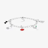 Diamonart Marilyn Monroe Womens White Cubic Zirconia Platinum Over Silver Round Charm Bracelet