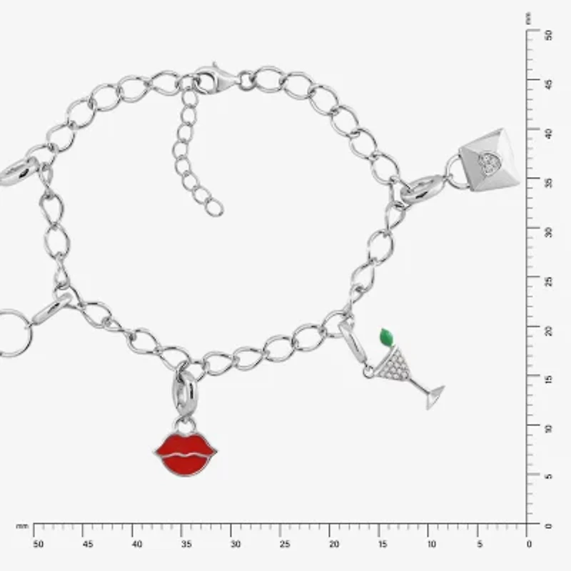 Diamonart Marilyn Monroe Womens White Cubic Zirconia Platinum Over Silver Round Charm Bracelet