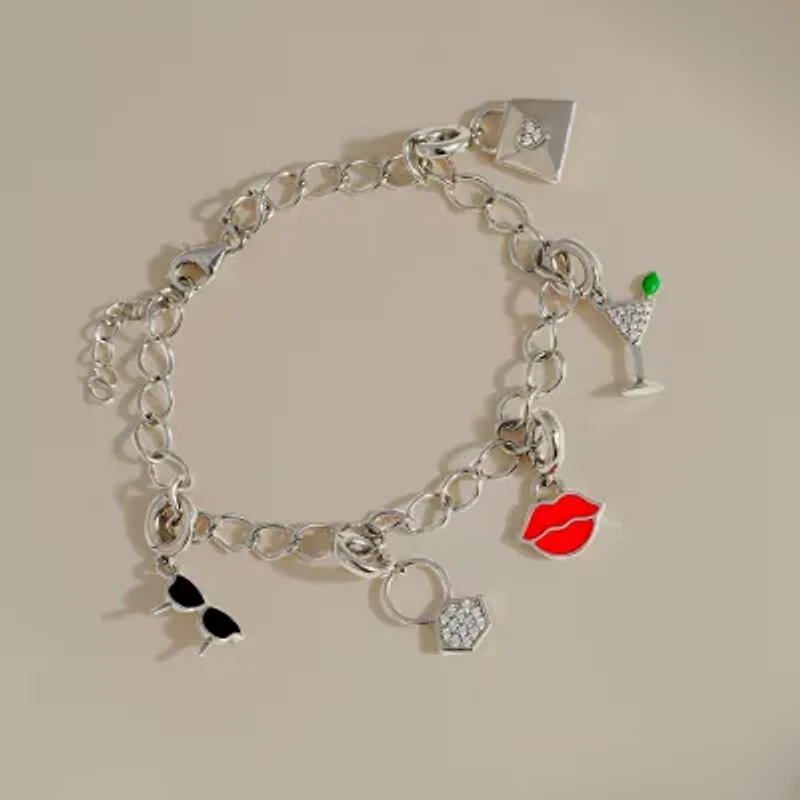 Diamonart Marilyn Monroe Womens White Cubic Zirconia Platinum Over Silver Round Charm Bracelet