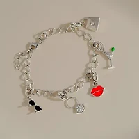 Diamonart Marilyn Monroe Womens White Cubic Zirconia Platinum Over Silver Round Charm Bracelet
