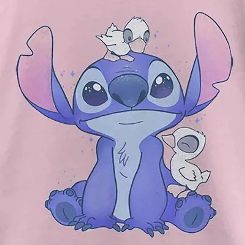 Disney Little & Big Kid Girls Crew Neck Short Sleeve Slim Fit Lilo Stitch Graphic T-Shirt