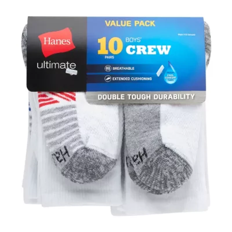 Hanes Little & Big Kid Boys 10 Pair Crew Socks