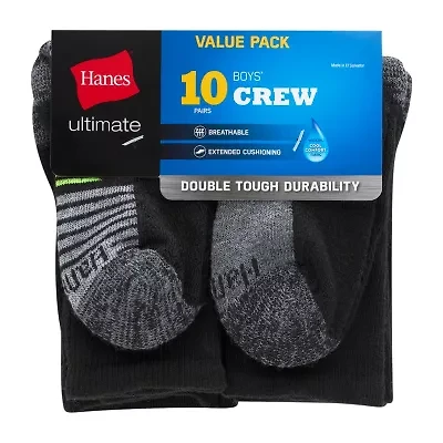 Hanes 10 Pair Crew Socks Boys