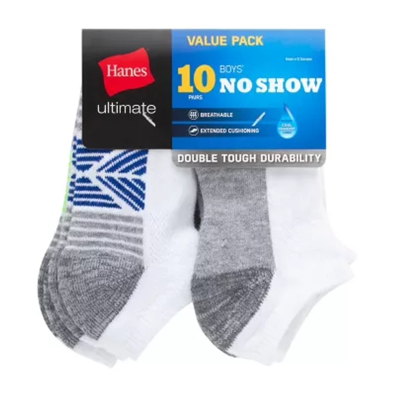 Hanes 10 Pair No Show Socks Boys