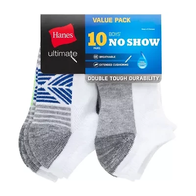 Hanes 10 Pair No Show Socks Boys