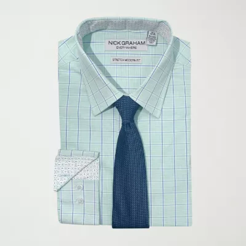 Nick Graham Mens Spread Collar Long Sleeve Shirt + Tie Set