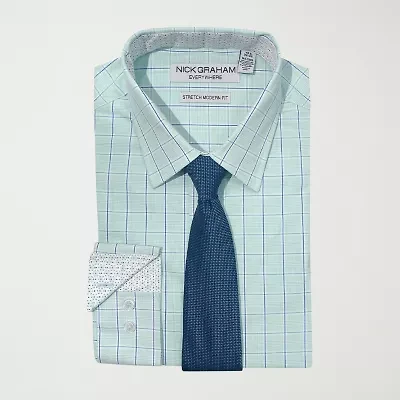 Nick Graham Mens Spread Collar Long Sleeve Shirt + Tie Set