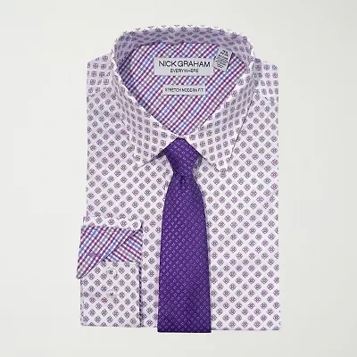 Nick Graham Mens Spread Collar Long Sleeve Shirt + Tie Set