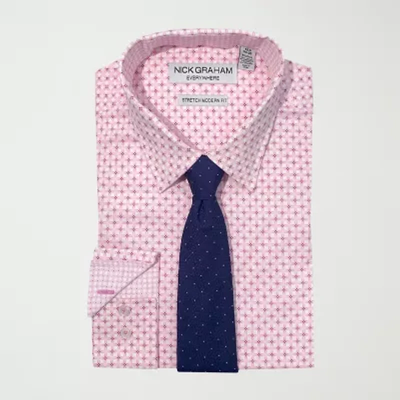 Nick Graham Mens Spread Collar Long Sleeve Shirt + Tie Set