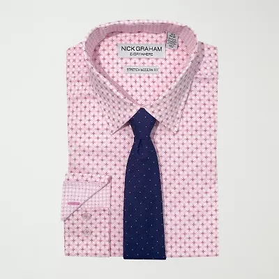 Nick Graham Mens Spread Collar Long Sleeve Shirt + Tie Set