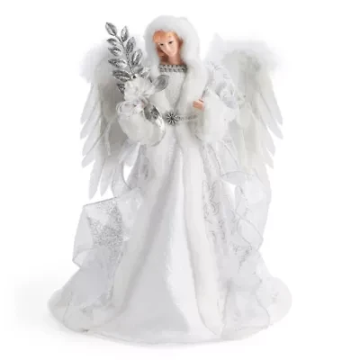 North Pole Trading Co. 16in White And Silver Christmas Angels Figurine