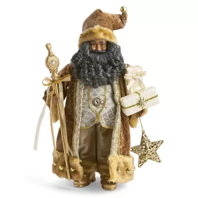 North Pole Trading Co. 18in Gold Coat African American Christmas Santa Figurine