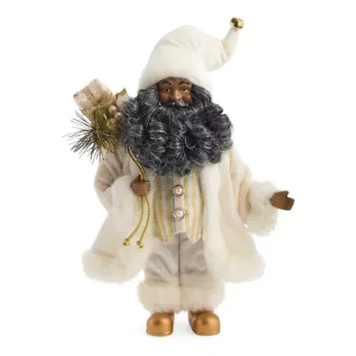North Pole Trading Co. 12in White Coat African American Christmas Santa Figurine