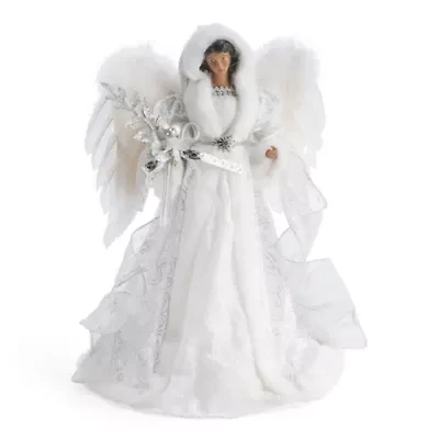 North Pole Trading Co. 16in White And Silver African American Christmas Angels Figurine