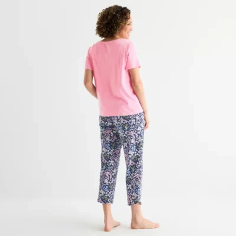Liz Claiborne Womens V-Neck Short Sleeve 2-pc. Pajama Set