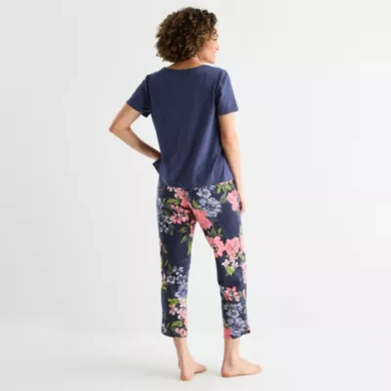Liz Claiborne Womens V-Neck Short Sleeve 2-pc. Pajama Sets